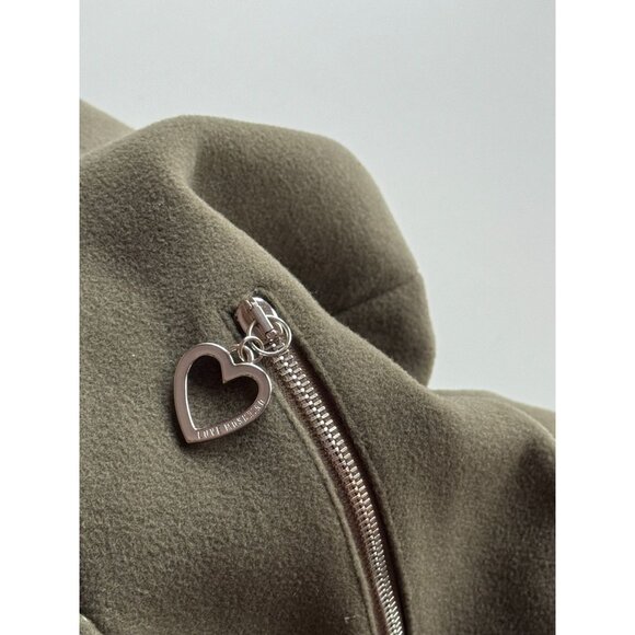 LOVE MOSCHINO Olive Green Felted Wool Car Coat, Size 2 - Picture 8 of 15